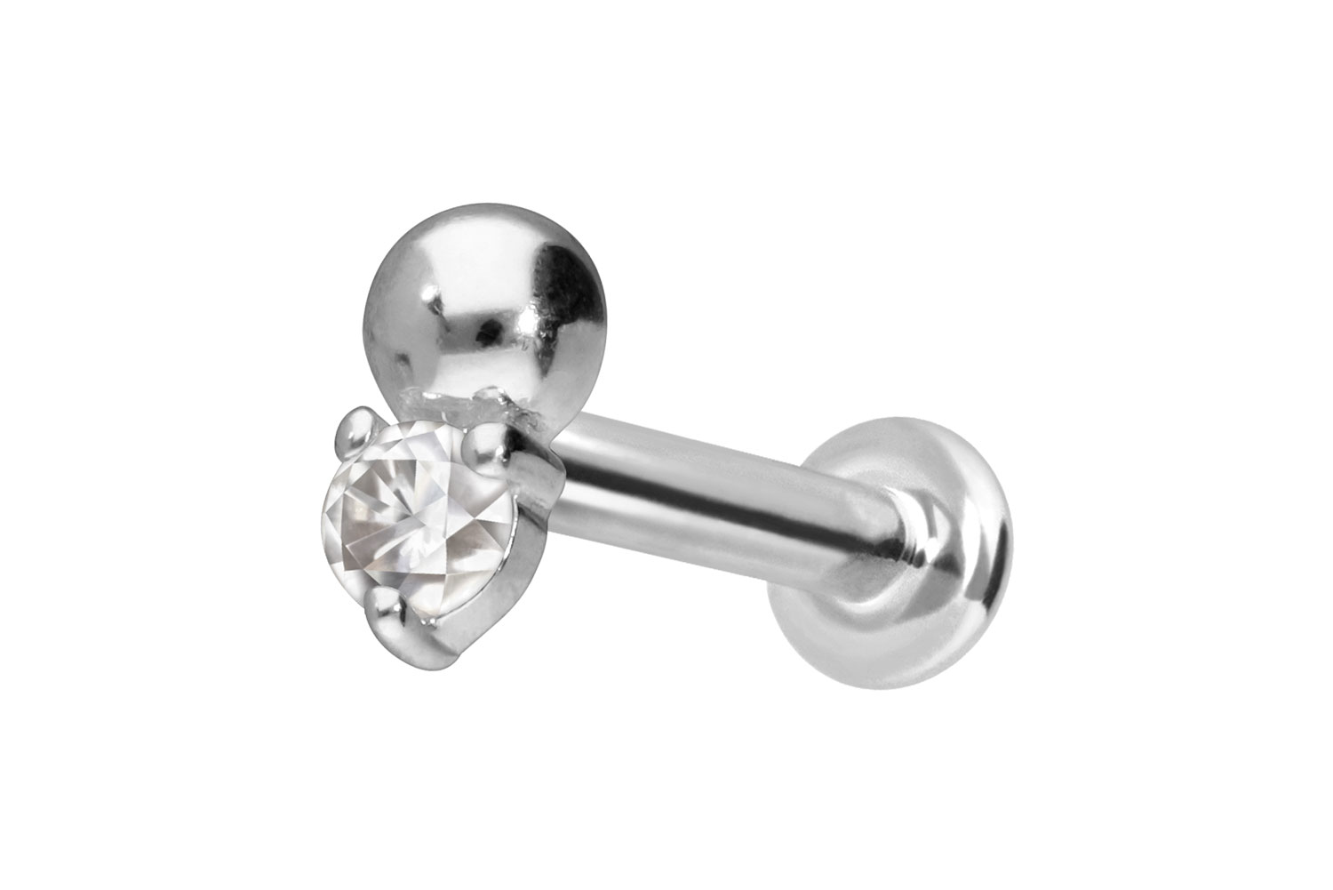 14 Karat Gold Labret Piercing mit Innengewinde MOISSANIT + KUGEL